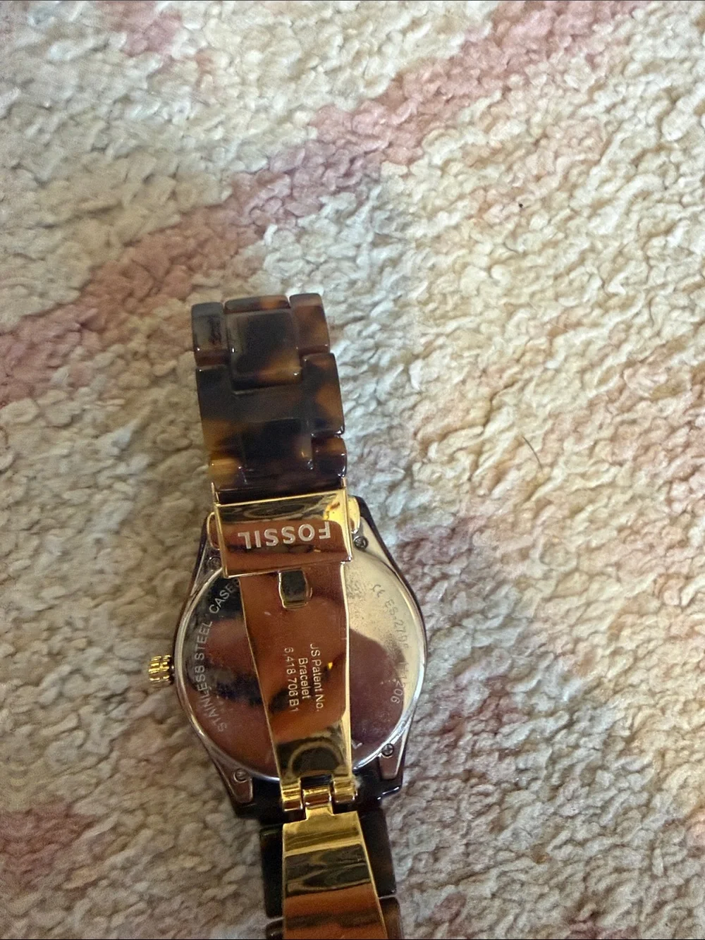 Fossil Women's Tortoiseshell Bracelet Watch with Gold Crystal Bezel